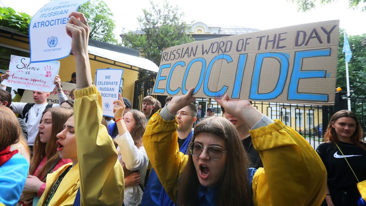 Ukrainian students at a protest in Kyiv 